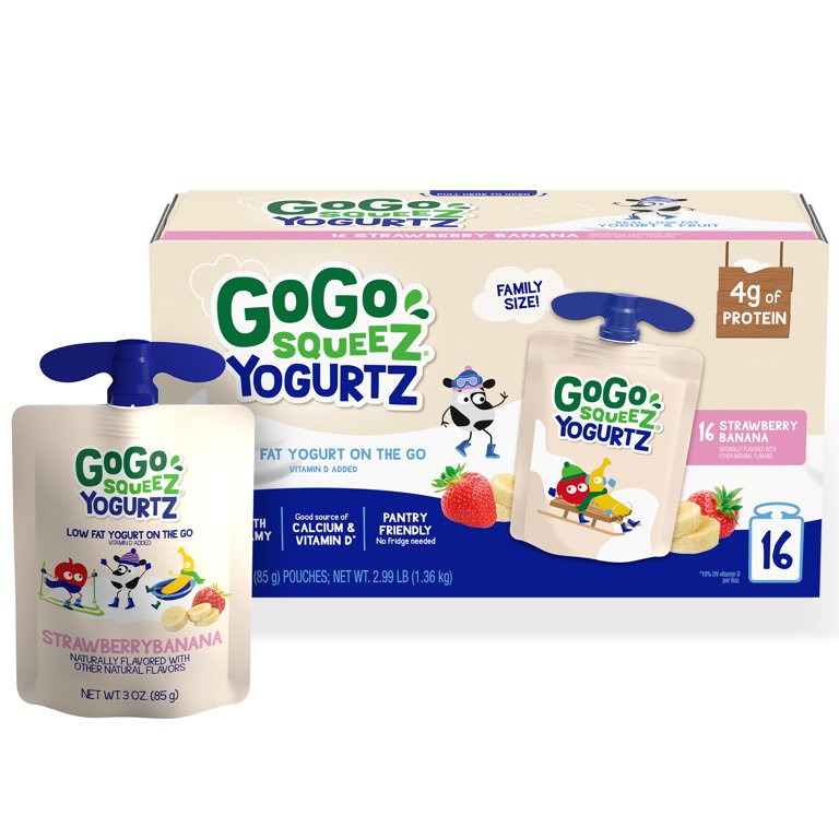 (16 Pack) GoGo squeeZ yogurtZ Strawberry Banana Lowfat Yogurt Pouches, 3 Oz, 16 pack | Walmart (US)