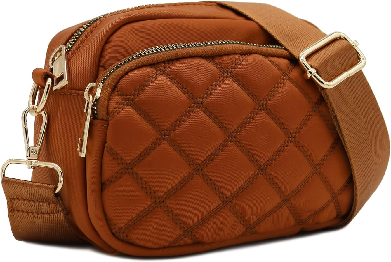 FashionPuzzle Quilted Nylon Crossbody Bag with Wide Strap | Amazon (US)
