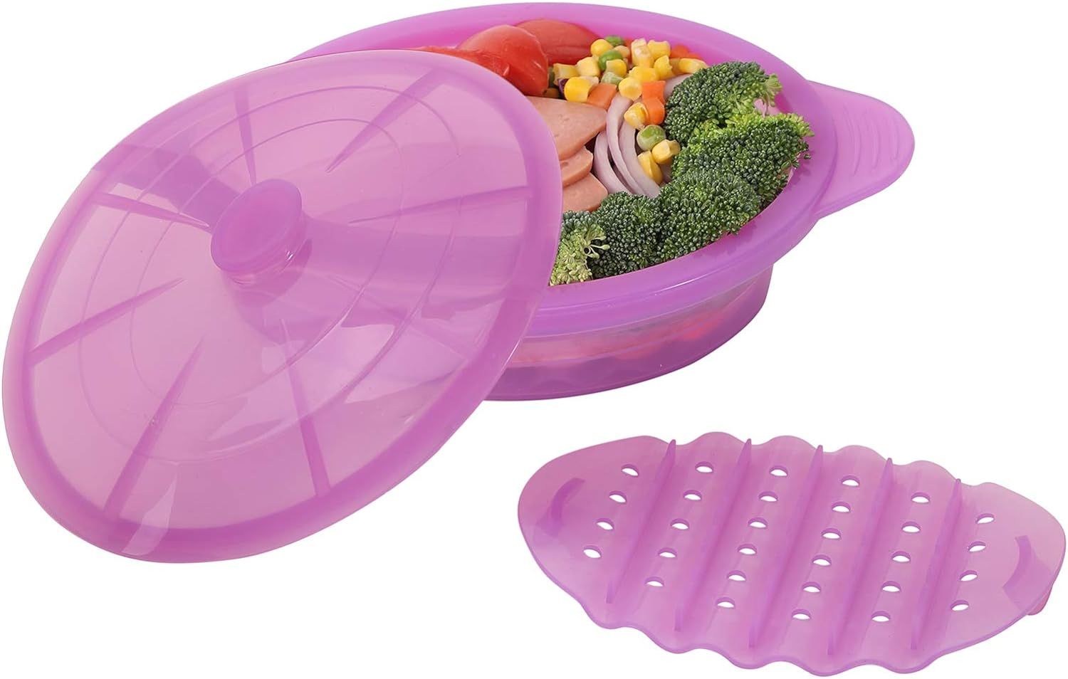 Microwave Steamer Collapsible Bowl-Silicone Steamer with Handle & Lid for Meal Prep with Detachab... | Amazon (US)