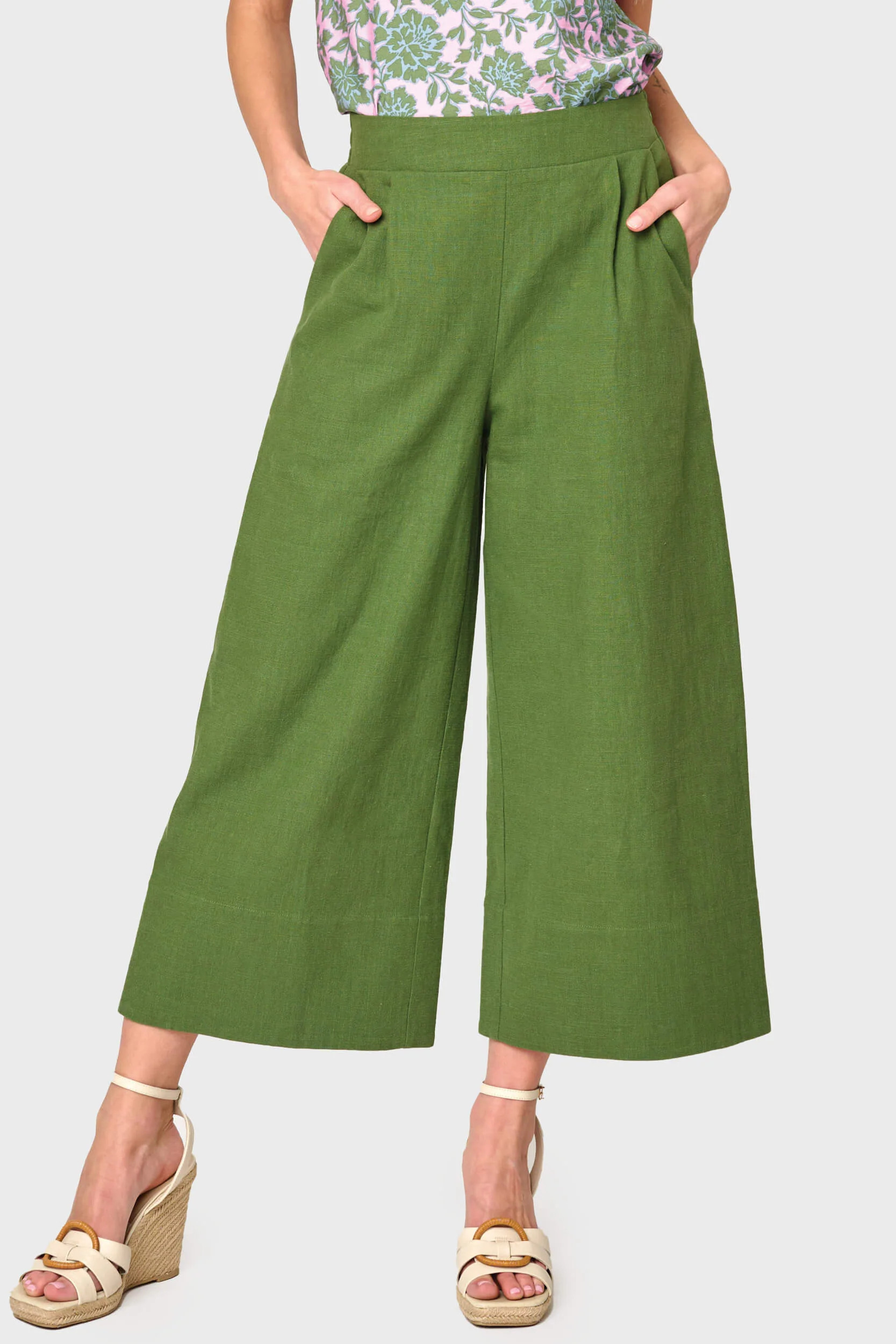 Wide Hem Cropped Linen Pant | Gibson