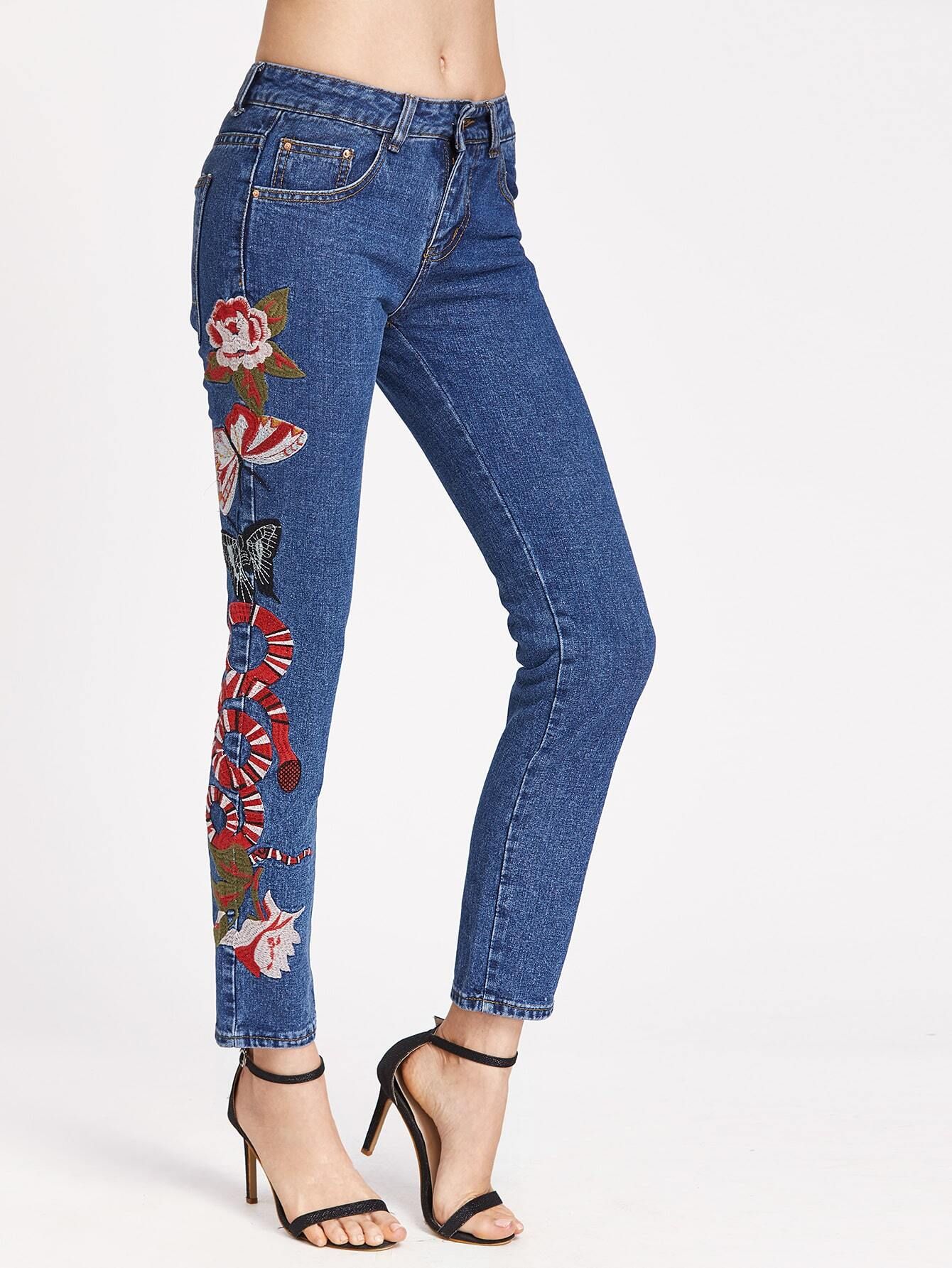 Embroidery Straight Ankle jeans | SHEIN