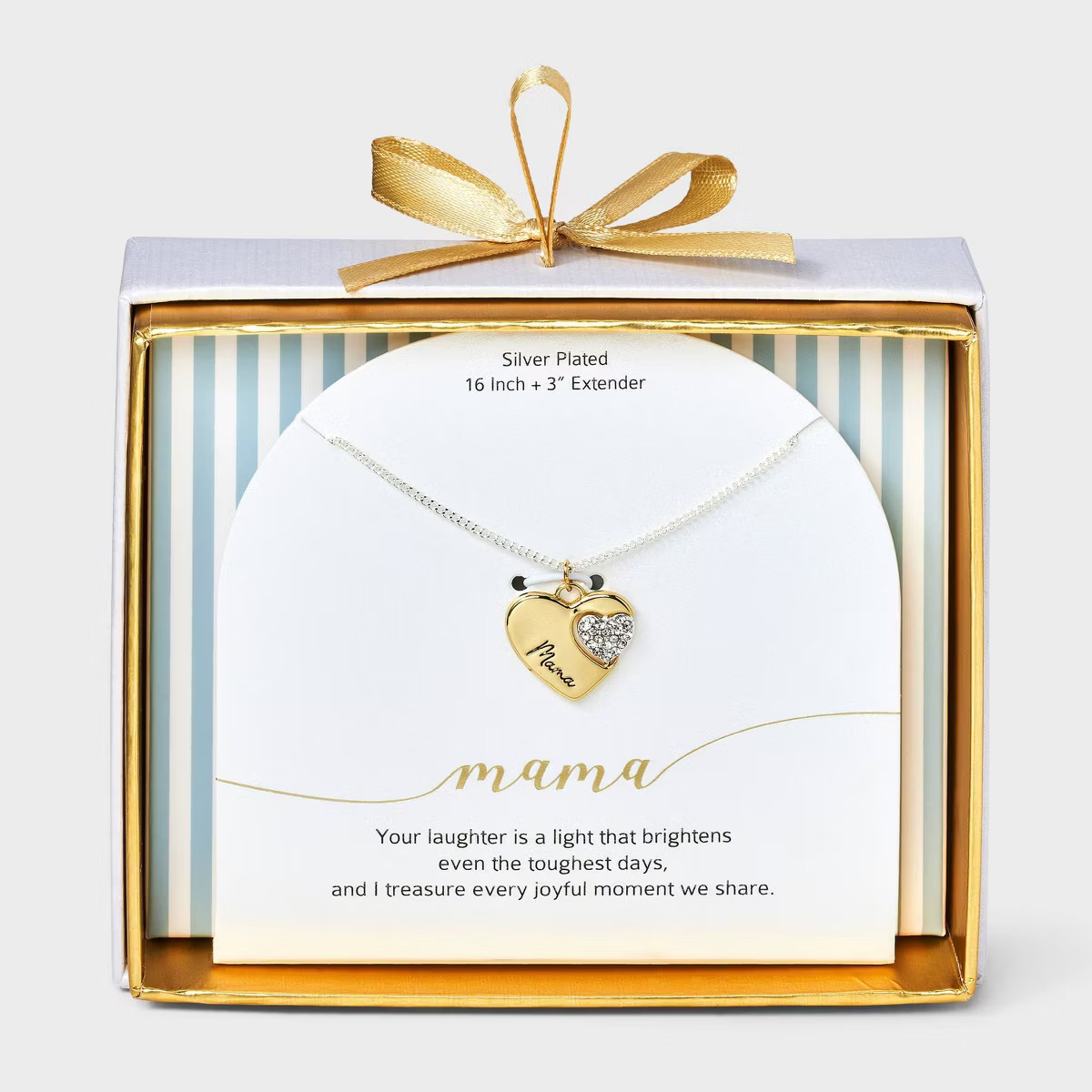 Silver Plated Two Tone Crystal Mama Heart Pendant Necklace - Silver/Gold | Target