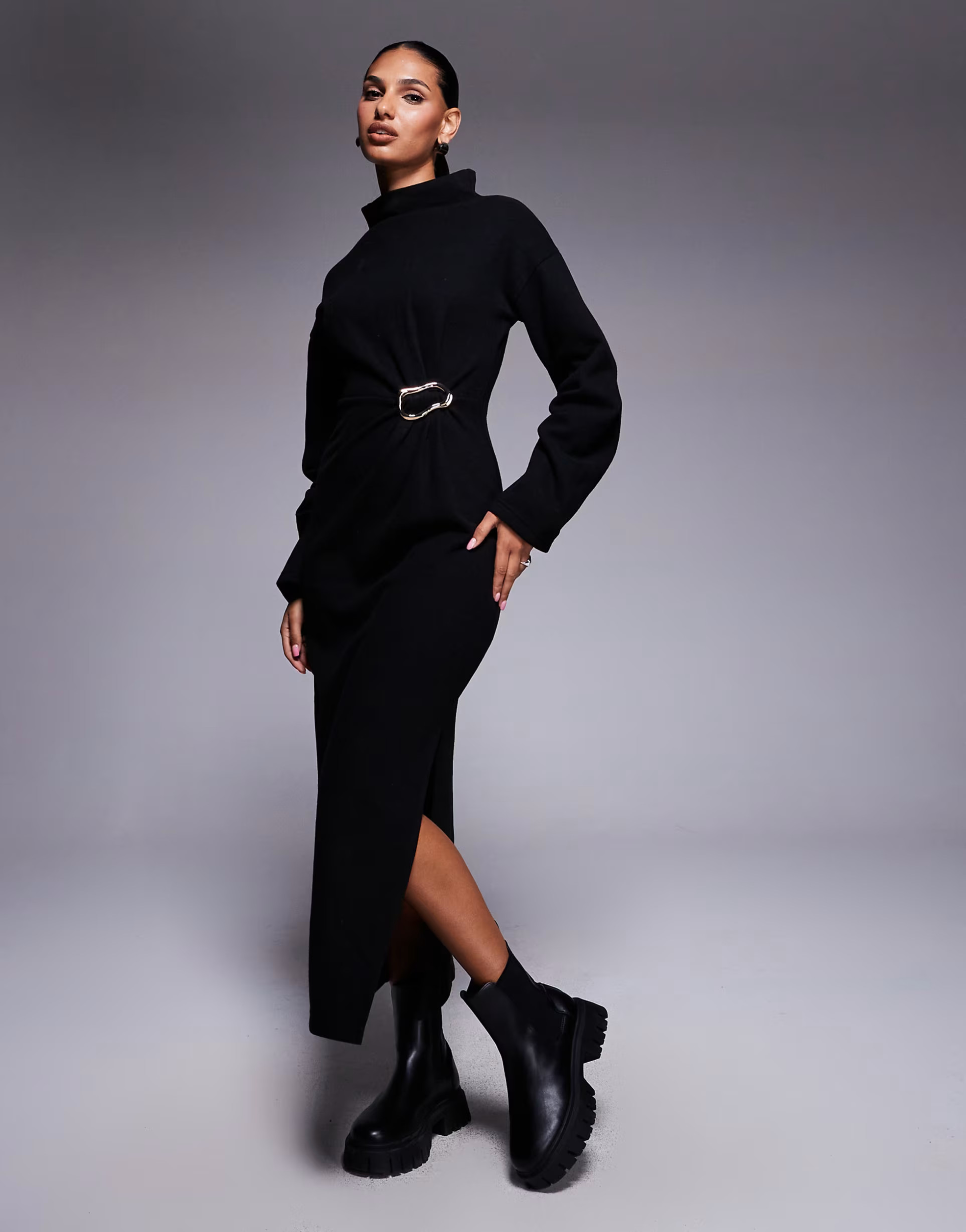 ASOS DESIGN super soft grown-on neck maxi with hardware detail in black | ASOS | ASOS (Global)