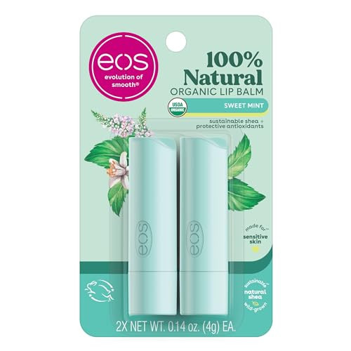 eos 100% Natural & Organic Lip Balm Sticks - Sweet Mint, All Natural Lip Balm, All-Day Moisture, Dermatologist Recommended, 0.14 oz, 2-Pack | Amazon (US)