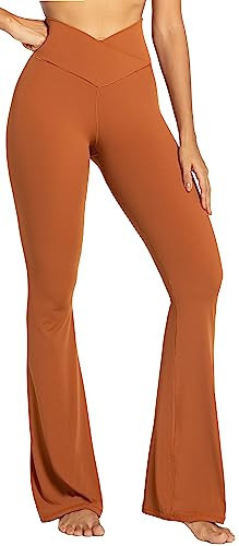 Sunzel Flare Leggings, Crossover Yoga Pants with Tummy Control, High-Waisted and Wide Leg, 30" Inseam, Coffee Medium | Amazon (US)