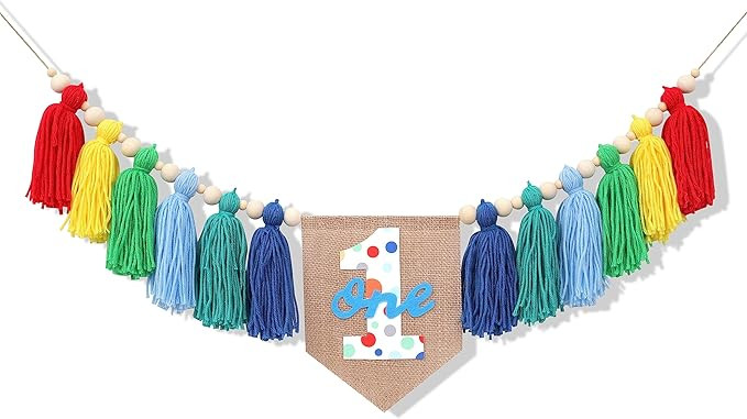 Rainbow 1st High Chair Banner - Colorful Tassel Highchair Banner, 1st Birthday Boy, Cake Smash Ba... | Amazon (US)