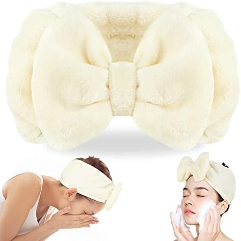 Shintop Spa Headband Soft Carol Fleece Makeup Headband with Cute Bow Elastic Hairand for Washing ... | Amazon (US)