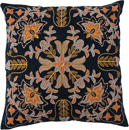 Creative Co-Op Cotton Throw Floral Embroidery, Multicolor Pillow, Multi | Amazon (US)