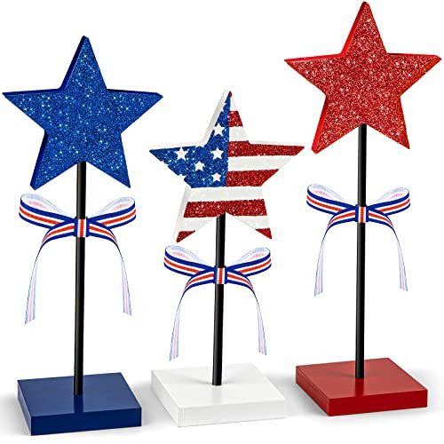 3 PCS 4th of July Table Decorations Wood Star Set, Labor Day Tiered Tray Decor, Veterans Day Memorial Day Table Decor, Red White and Blue Decorations for Home Tables(Star) | Amazon (US)
