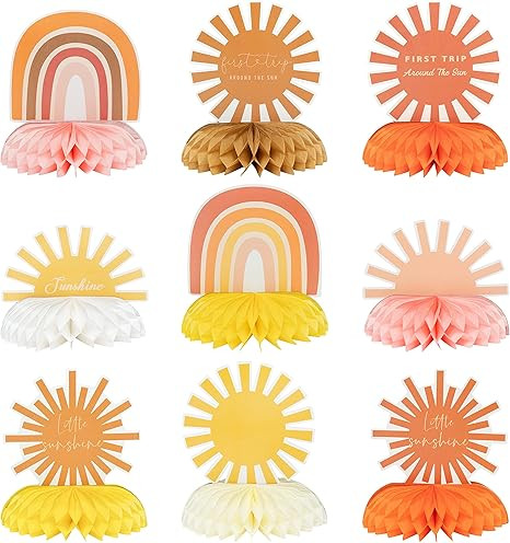G1ngtar 9Pcs Boho Sun Honeycomb Centerpieces Table Toppers Hippie Rainbow Muted Sun Table Decor ... | Amazon (US)