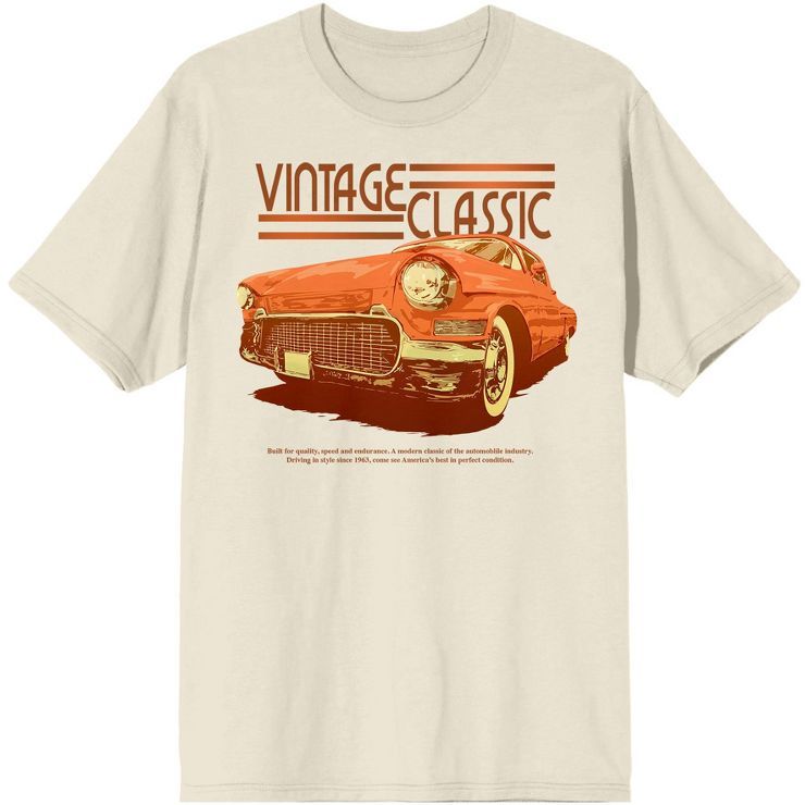 Car Fanatic Orange Vintage Car Front Men’s Natural Graphic Tee | Target