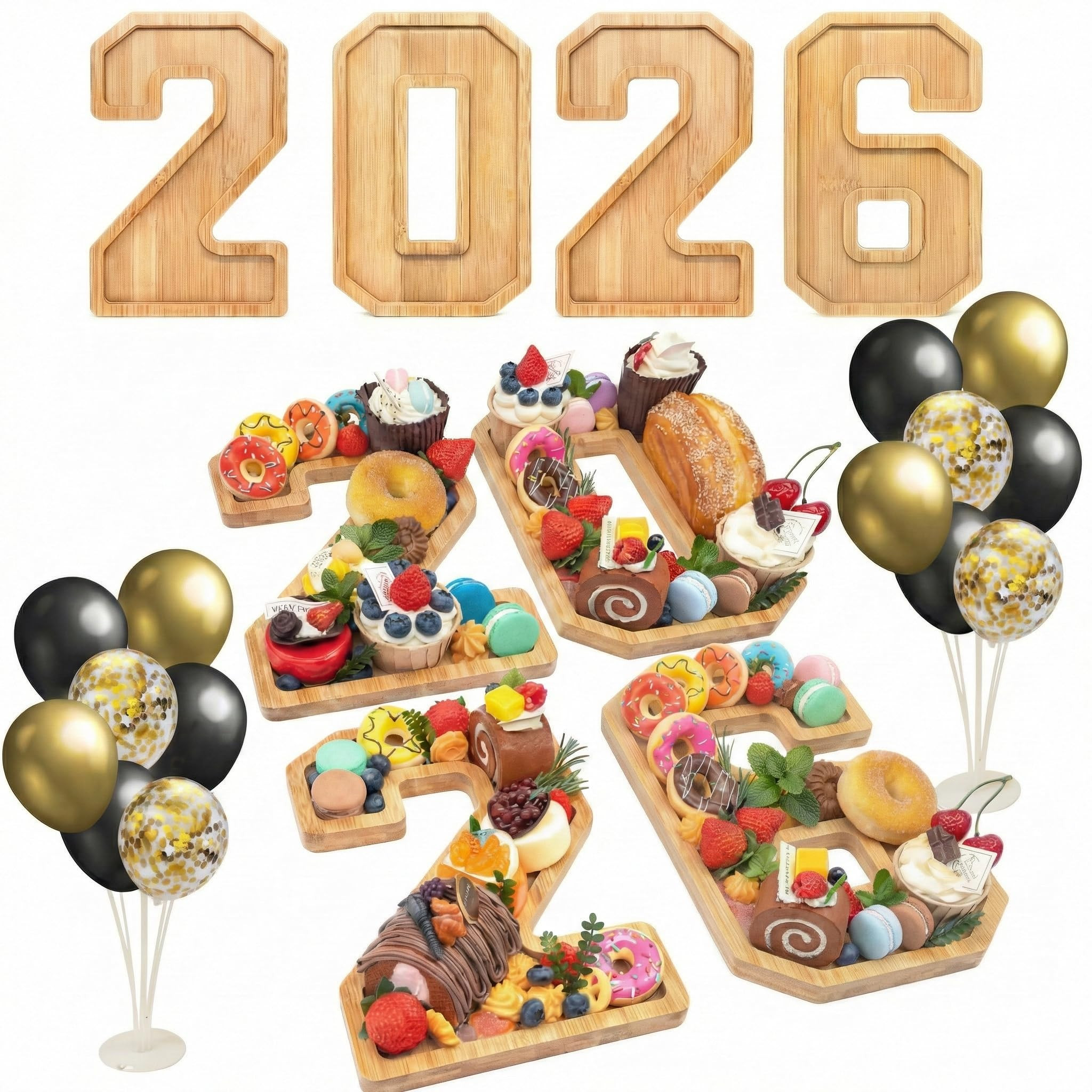4PCS Wooden Graduation Decorations Number Charcuterie Board Box-(with 14 Balloons) 2026 Charcuter... | Amazon (US)