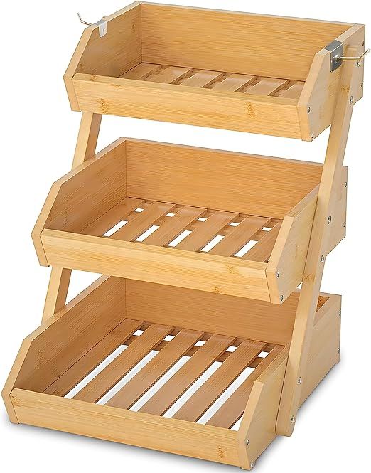 GET SORTED Bamboo Fruit Basket 3 Tier — 33+ Lbs Capacity, 12mm Thickness, Raised Bottom — Ide... | Amazon (US)