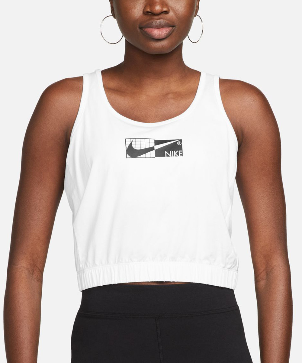 Nike Women's Tube & Crop Tops WHITE/BLACK - White & Black Swoosh Sportswear Tech Crop Tank - Women | Zulily