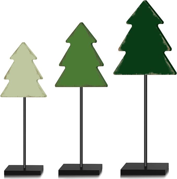 Tradder 3 Pcs Standing Wooden Christmas Tree Block Green Christmas Trees Tabletop Decor Wooden Xm... | Amazon (US)