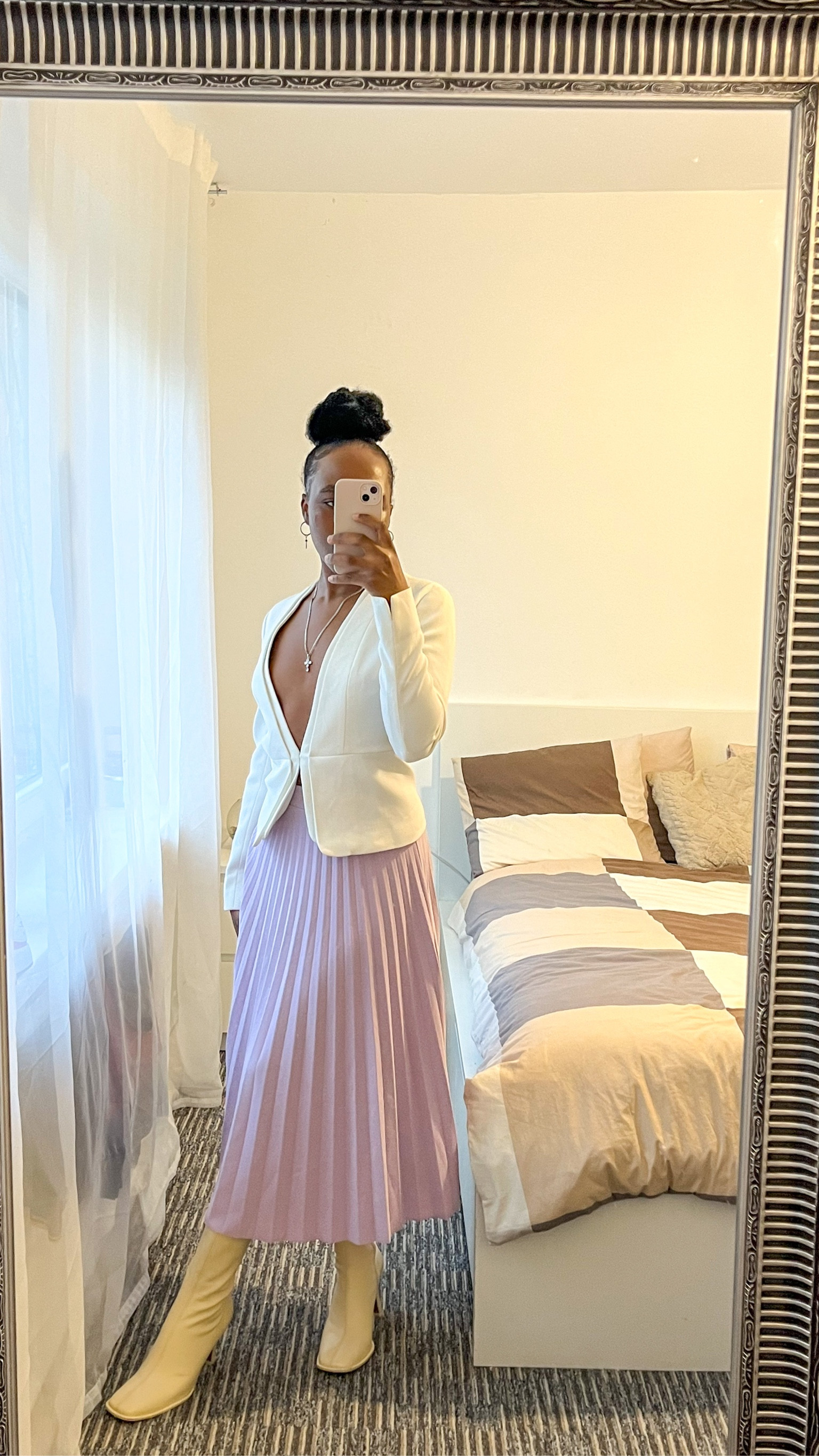 White blazer coat, midi purple pleated, white boots. #LTKGIFT 

#LTKworkwear #LTKeurope #LTKstyletip