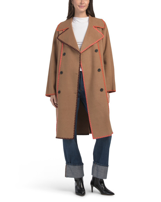 Contrast Blanket Stitch Double Face Coat | TJ Maxx