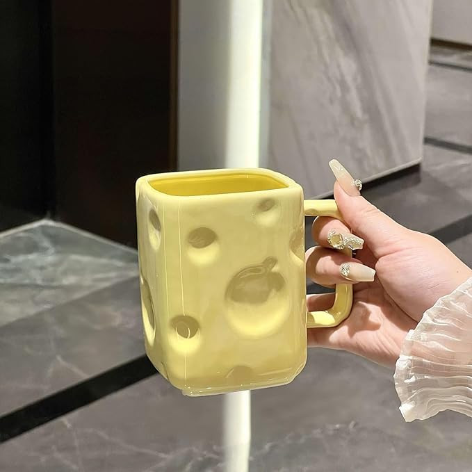 14.5oz Cheese-Shaped Ceramic Coffee Mug - Large Square-Style Handmade Design, ​​Cute​​ No... | Amazon (US)