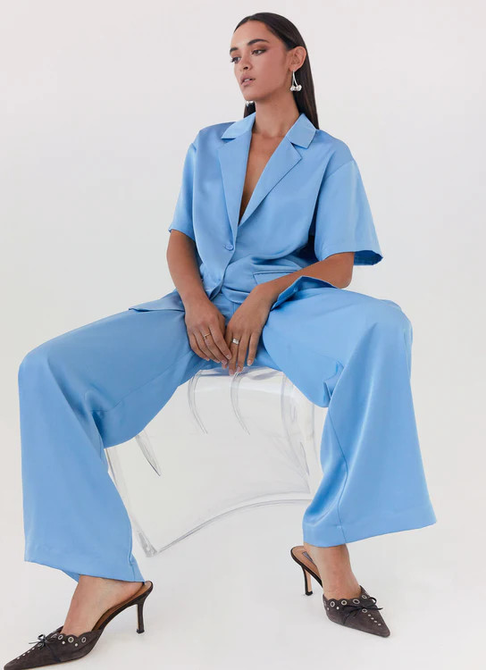 Brinkley Satin Pants - Blue | Peppermayo (Global)