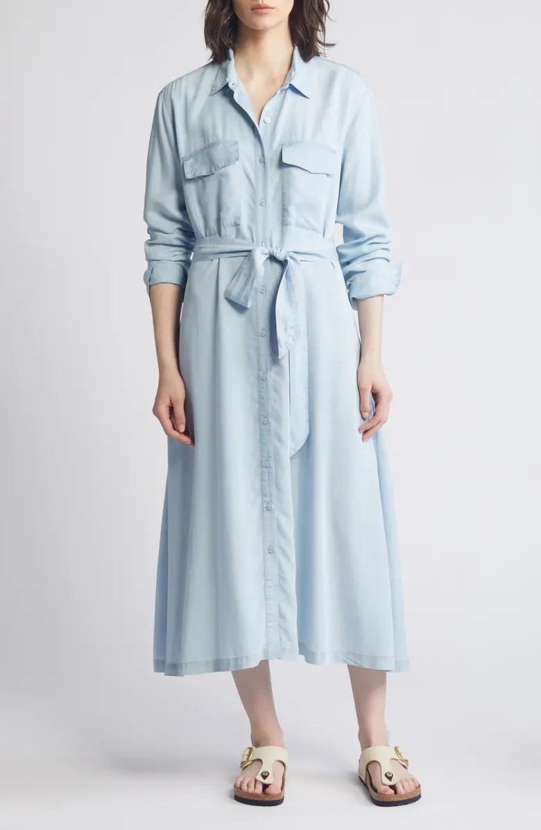 Caslon® Long Sleeve Belted Chambray Midi Shirtdress | Nordstrom | Nordstrom