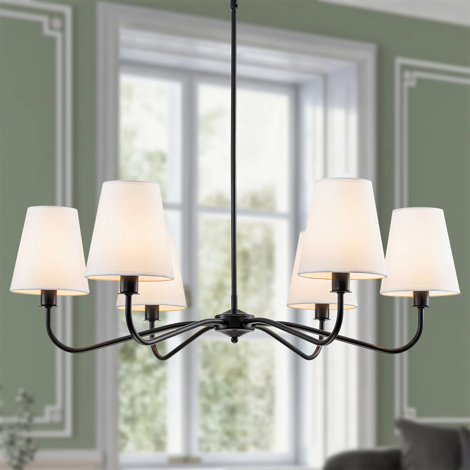 Velora 36”w Classic Chandelier With White Linen Shades | Wayfair North America