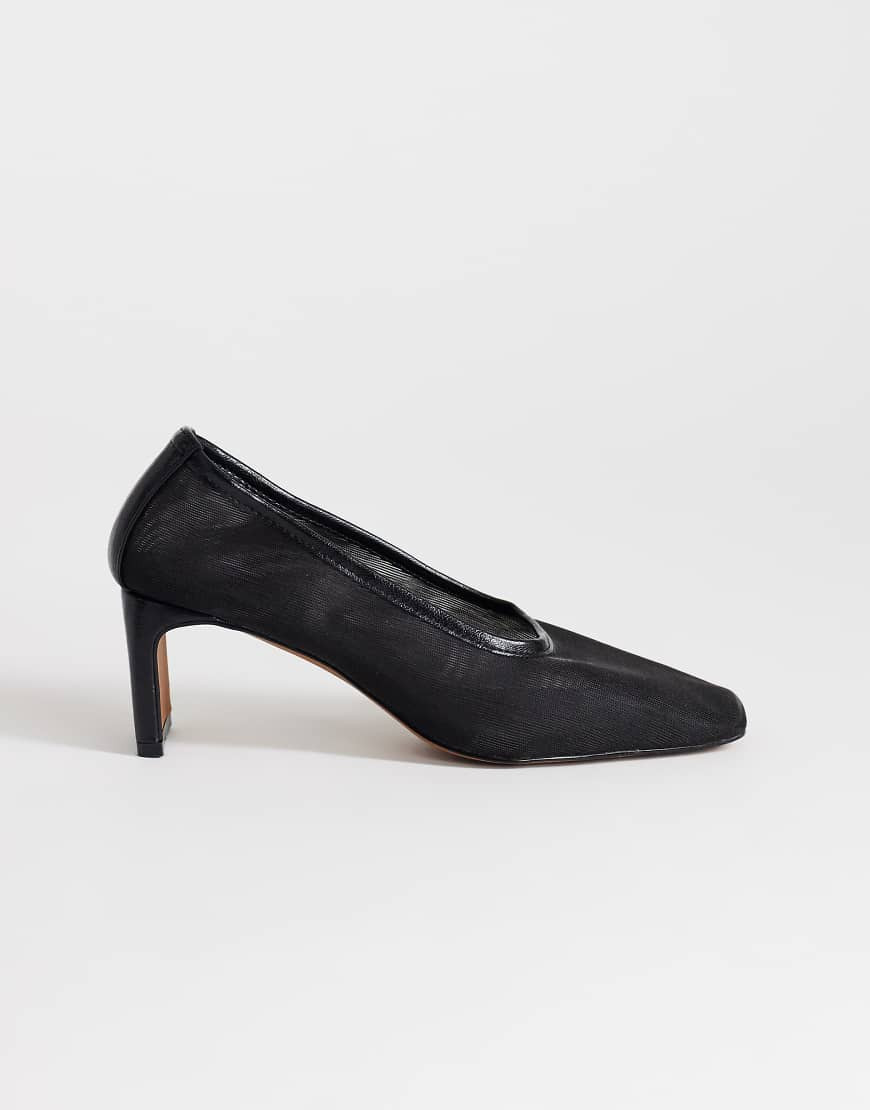 Topshop Abbigail mesh mid heeled court shoe in black | ASOS (Global)