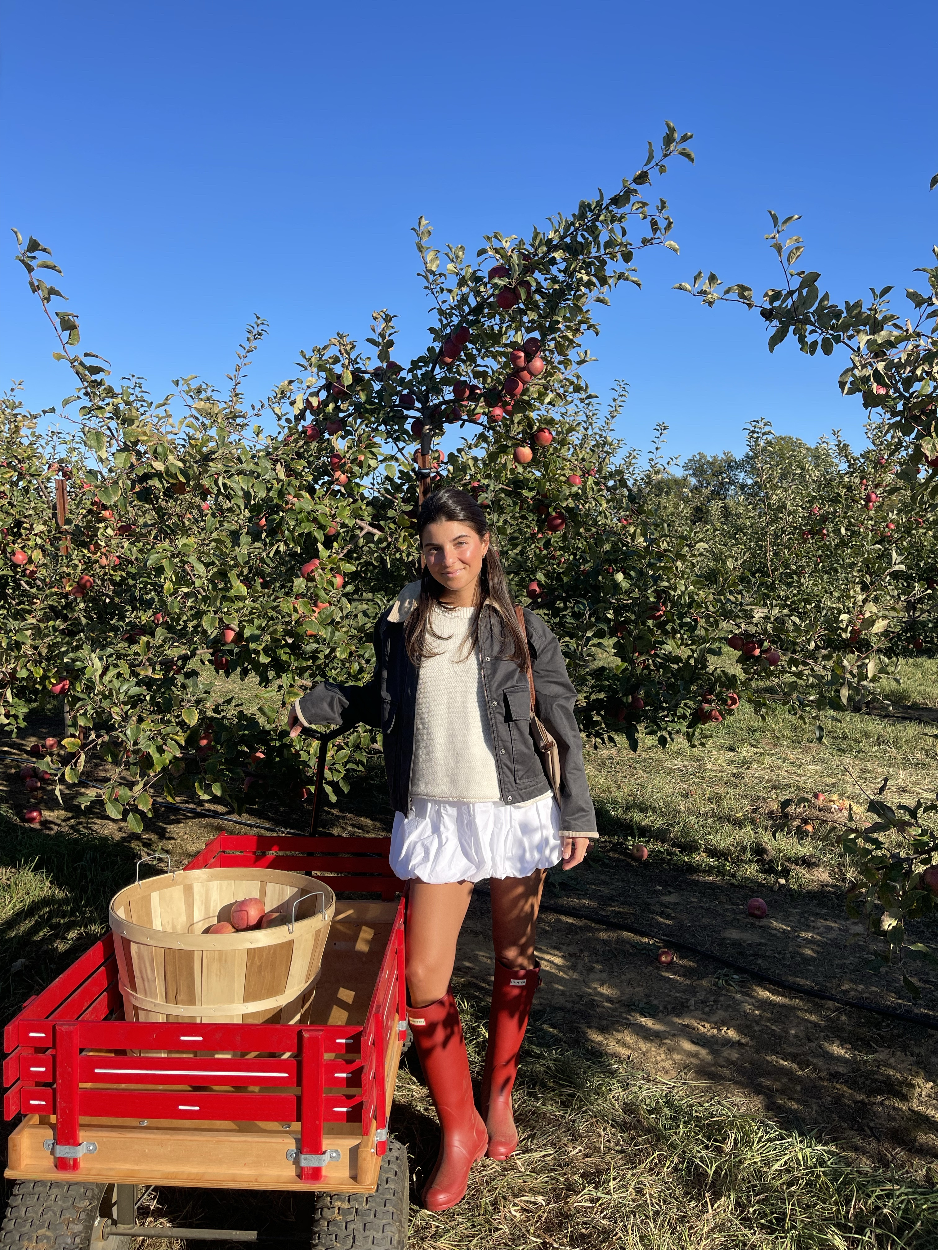 Apple picking outfit 🤍
• jacket is out of stock but linking similar 
• sweater is greybandit - code viv15
• skirt is low stock, I linked similar options! 
• boots are size 6

#LTKHoliday