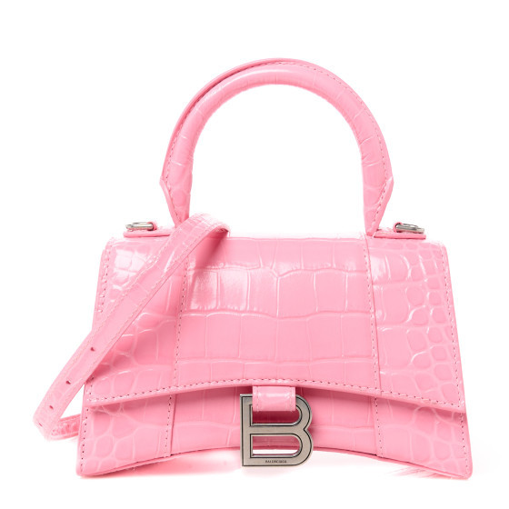 Shiny Calfskin Crocodile Embossed Hourglass Top Handle Bag XS Sweet Pink | FASHIONPHILE (US)