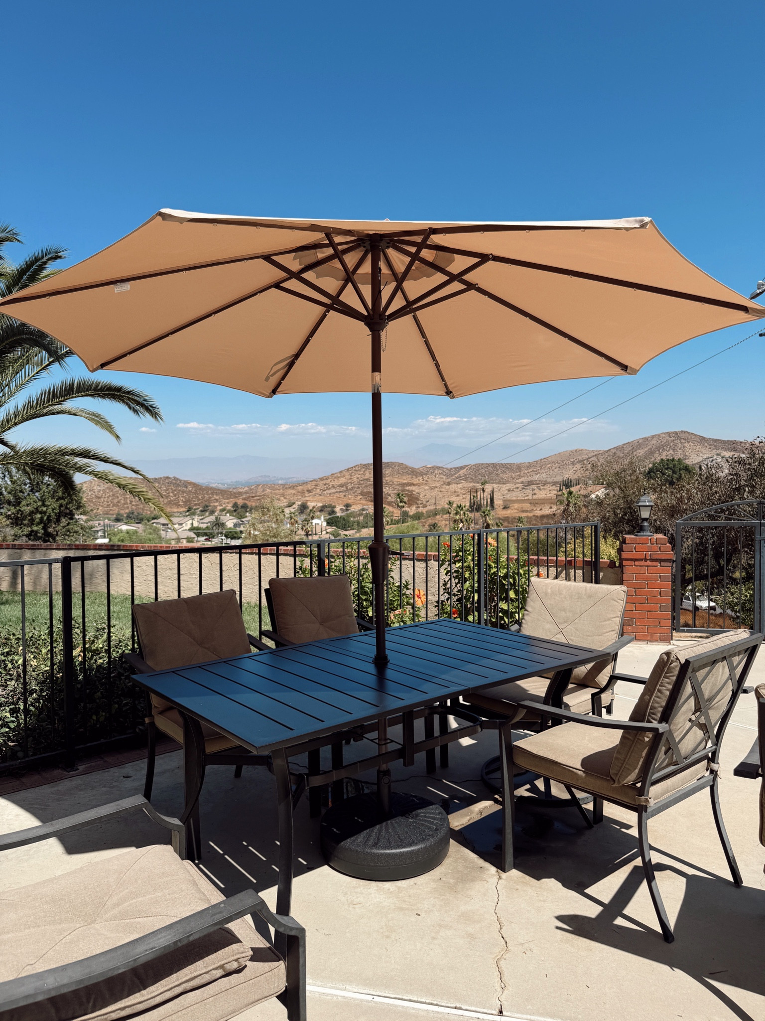 Outdoor furniture set, umbrella with solar lights 

#LTKCyberWeek #LTKSeasonal #LTKHome