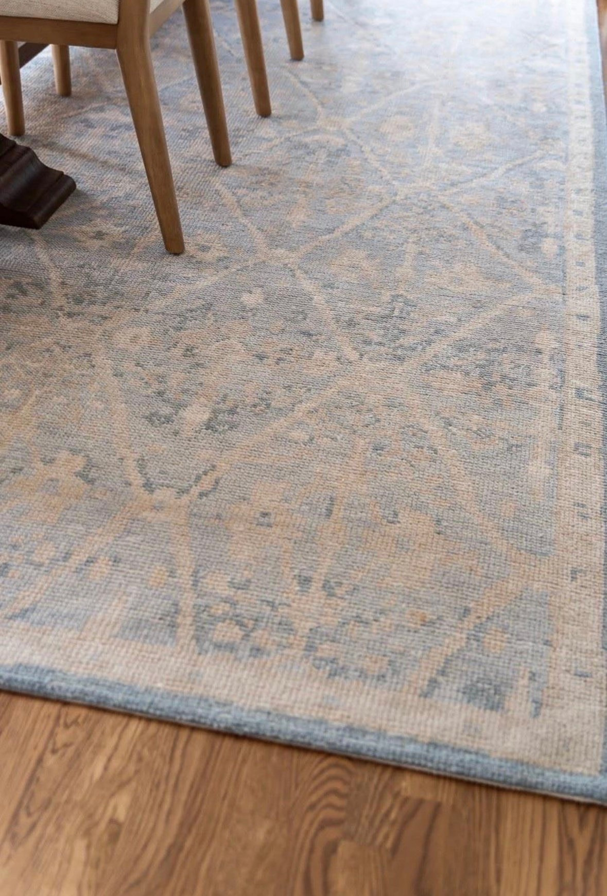 Lots of questions about this beautiful rug from Pottery Barn! This is the Kingsley Hand-Knotted Wool Rug in the color Cloud Blue. Worth every penny!
