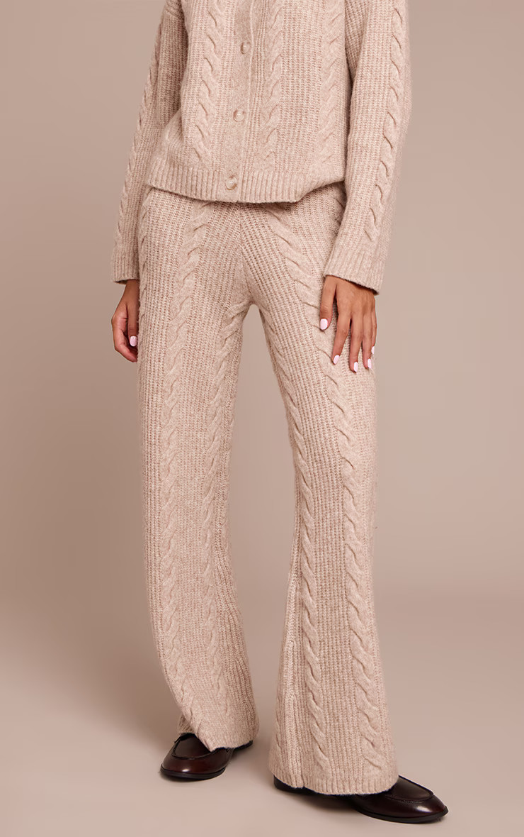 Stone Cable Knit Trousers | PrettyLittleThing UK