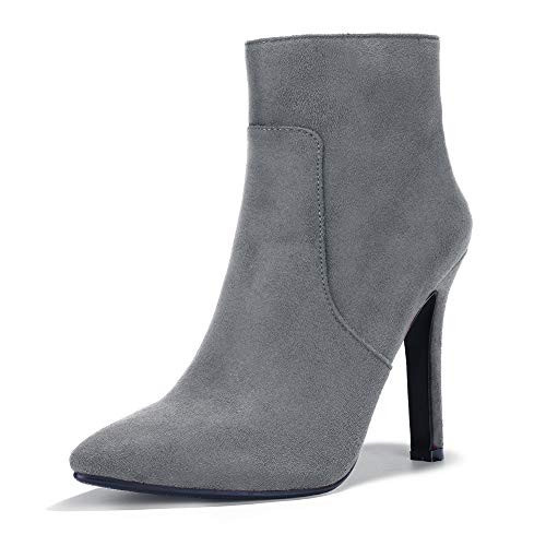 IDIFU Gray Ankle Boots for Women High Heel Pointed Toe Boots Side Zipper Stiletto Booties (Gray Suede, 9.5 M US) | Amazon (US)