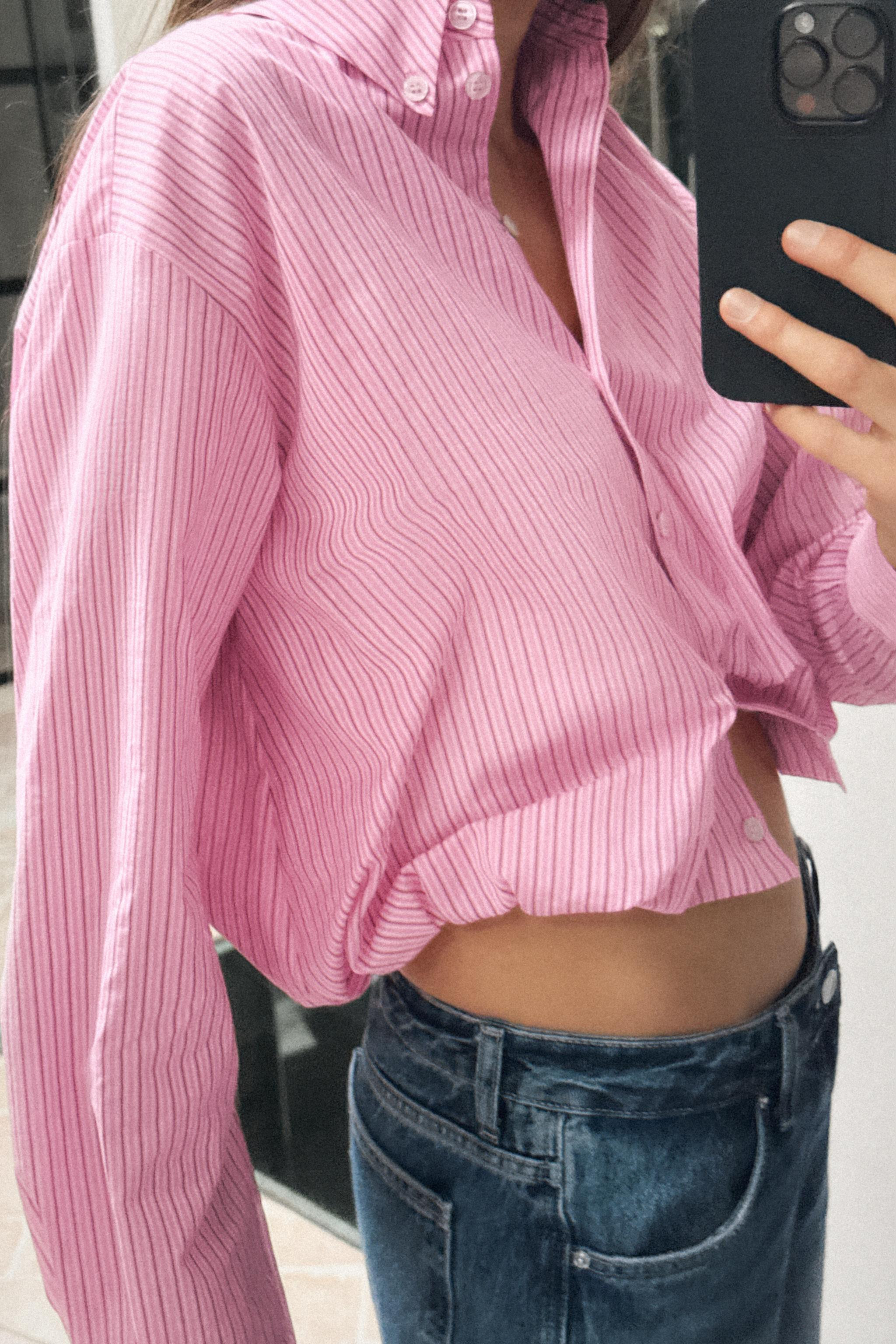 Short shirt with a lapel collar and long sleeves. Balloon hem finished with an inner elastic band... | Zara US