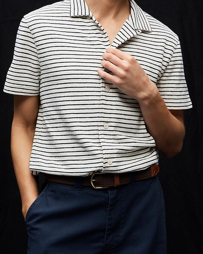 Textured camp-collar sweater-tee in stripe | J. Crew US