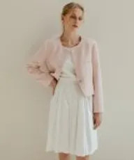 MUSINSA | LAMINEZ High-Cut Button Tweed Jacket - Pink | Musinsa Global