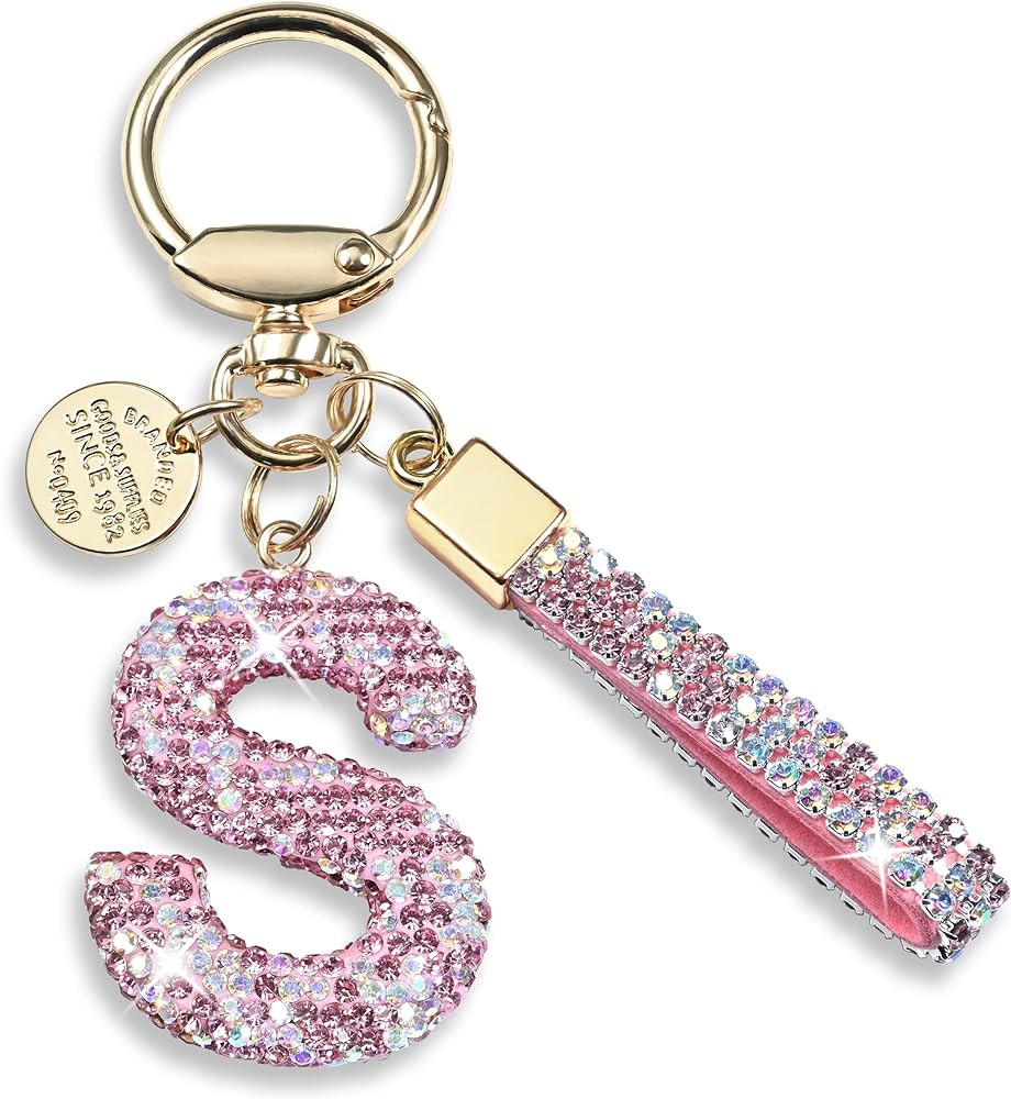 Pink Blue White Initial Letter Keychain Gift for Women Girls Bling Sparkly Cute Backpack Car Key ... | Amazon (CA)