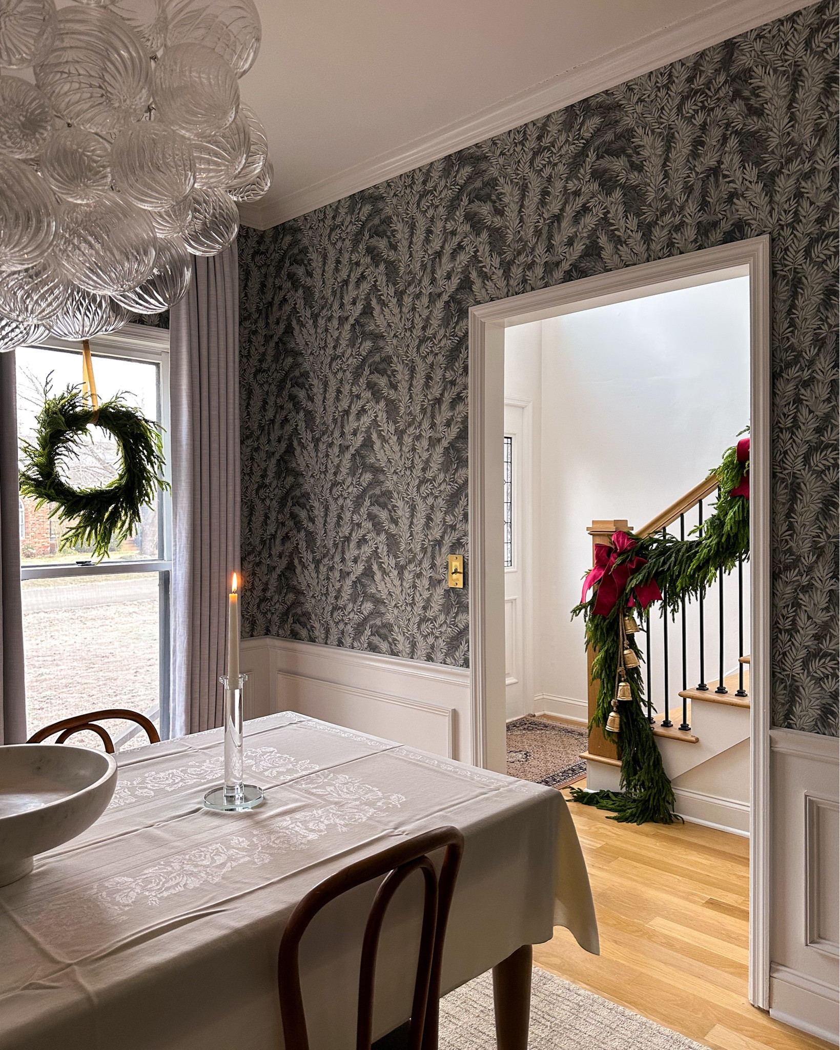 A look at this years holiday staircase design and staircases past. I love how traditional this years feels, but I also still love last years! Here’s the difference:
2025 garland: 2 x deluxe Norfolk pine garlands with 4 total at the base. 2 inch velvet burgundy ribbon.
2024 garland: base of cypress garland with prelit hemlock garland on top. Skinny burgundy velvet ribbon.
2023 garland: Norfolk pine garland but not layered (IMO not enough!) with skinny velvet burgundy ribbon.


#LTKHoliday #LTKSeasonal #LTKHome