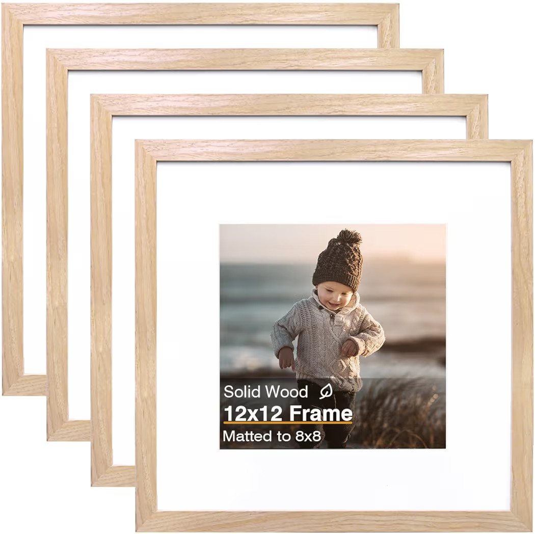 KINLINK 12x12 Picture Frame, Natural Square Solid Wood Frames for Pictures 8x8 with Mat or 12x12 ... | Amazon (US)