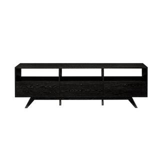 70 in. Black Wood Mid-Century Modern TV Stand with 3 Drop-Down Doors Fits TVs up to 80 in. | The Home Depot