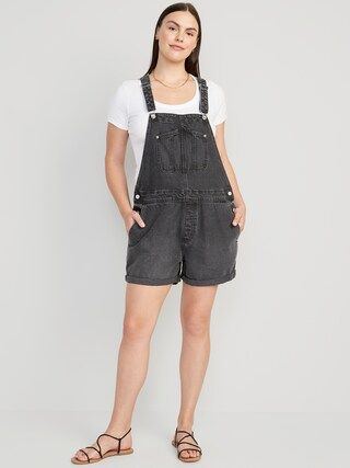 Slouchy Straight Non-Stretch Black Jean Short Overalls for Women -- 3.5-inch inseam | Old Navy (US)