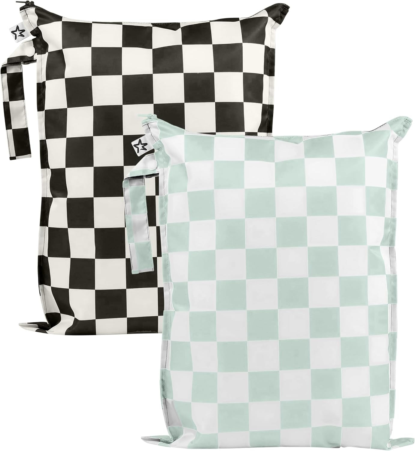 Tiny Twinkle Mess Proof Wet Bags | 2-Pack Reusable Waterproof Wet Bags for Swimsuits | Baby Clothes | Travel & Diaper Bag (Black, Green Checkers) | Amazon (US)
