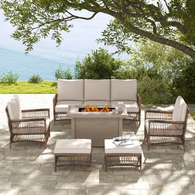 Alycee 7-Person Outdoor Wicker Patio Set with Fire Pit Table | Wayfair North America