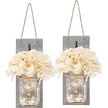 Set of Two Lighted Sconces Country Rustic Mason Jar Wall Sconce HANGING MASON JAR SCONCES WITH LE... | Amazon (US)