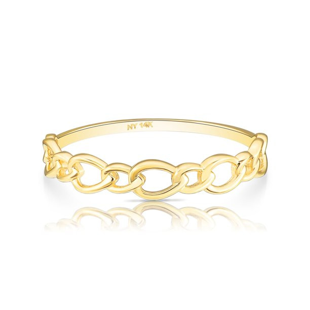 Tilo Jewelry 14K Yellow Gold Cuban Link Style Dainty Ring - Size 5 - Women, Girls - Walmart.com | Walmart (US)