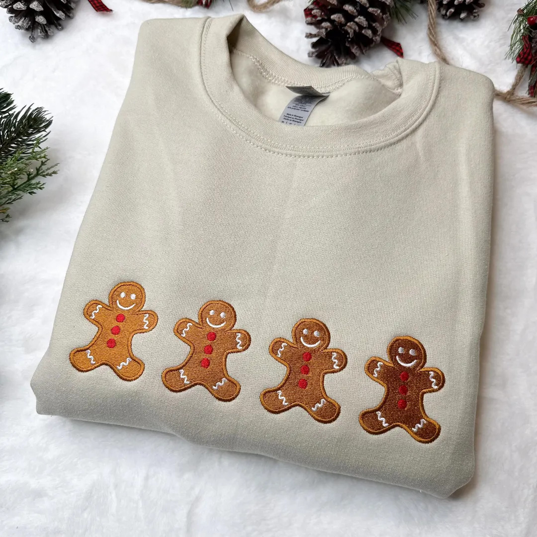 Gingerbread Men Embroidered Sweatshirt, Christmas Crewneck, Holiday Gifts Cozy Lounge Wear Christ... | Etsy (US)