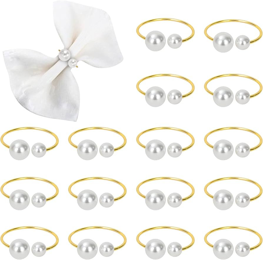 KPOSIYA Pearl Napkin Rings - Set of 20 Gold Napkin Holder Table Napkin Buckles for Dinning Table ... | Amazon (US)
