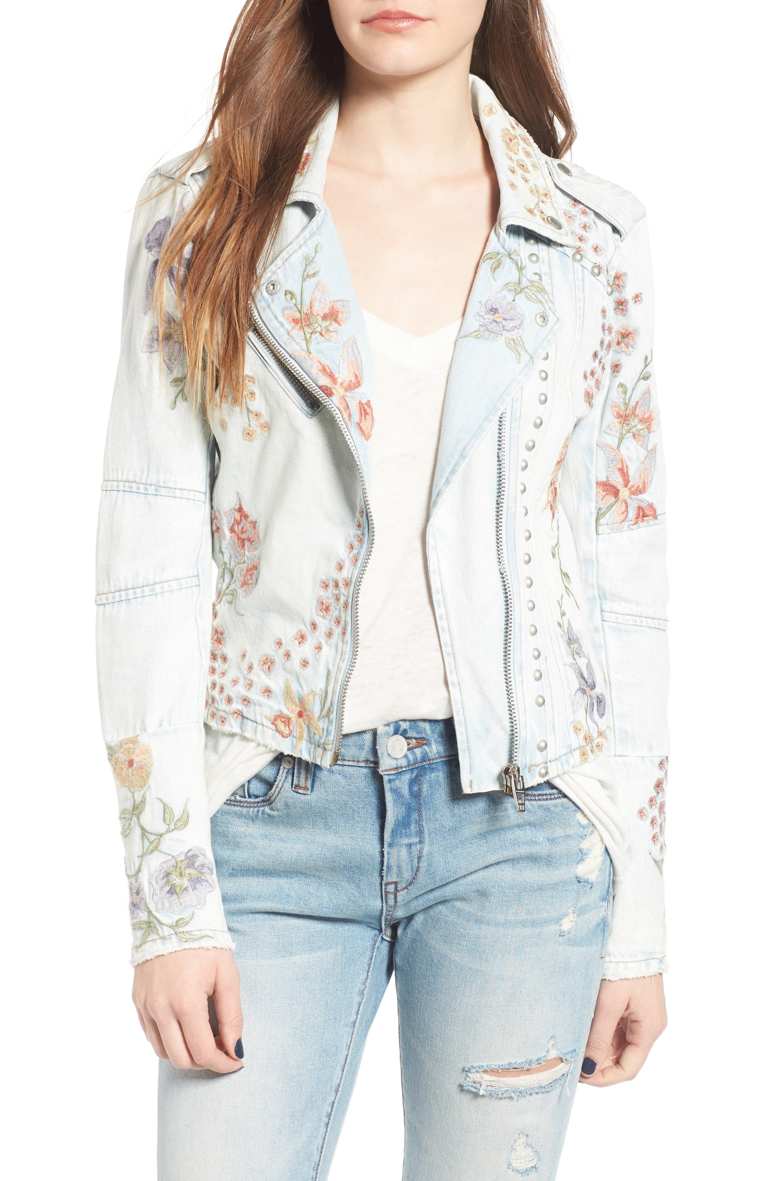 Embroidered Denim Moto Jacket | Nordstrom