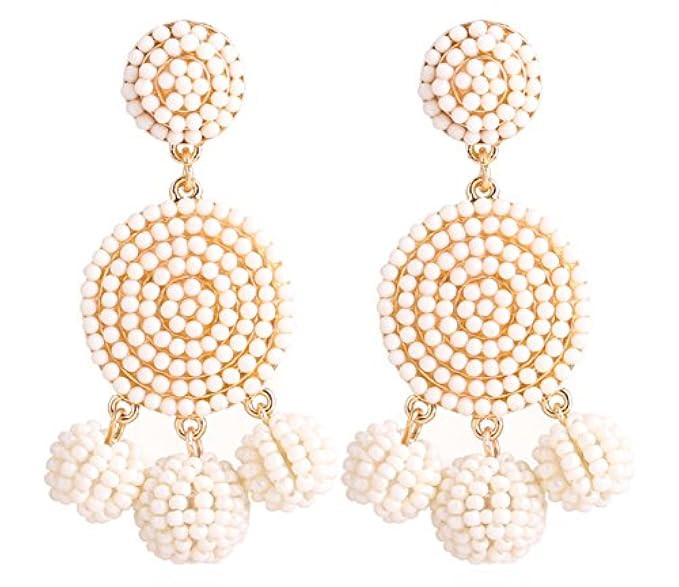 ELEARD Beaded Earrings Elegant Soriee Dangle Bead Disc Bead 3 Ball Dangle Ear Drop Bead Tassel Earri | Amazon (US)