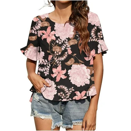 Beach Tops Vintage for Women 2022 Short Sleeve Crewneck Casual Tee Western Shirts Country Graphic Su | Walmart (US)