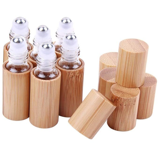 6 Pcs 5ml Bamboo Roll On Bottle For Essential Oils,Clear Glass Inner with Natural Bamboo Wooden S... | Amazon (US)